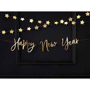 Viirinauha Happy New Year, kulta, 66 x 18 cm