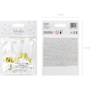 Snake whistle white with gold stars 6 pcs