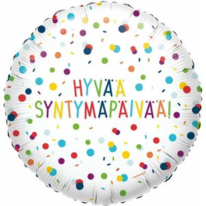 Standard EU Confetti Birthday Hyvää Syntymäpäivää Foil Balloon Circle S40 Packaged