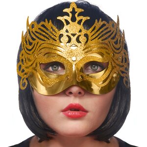 Juhlamaski kulta-glitterornamentilla, kulta