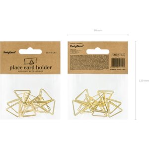 Kultaiset paikkakorttipidikkeet kolmio 2,3 cm 10 kpl/pkt