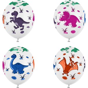 Balloons 30cm, Dinosaurs, Pastel Pure White: 1pkt/6pc.
