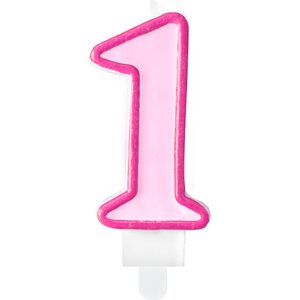 Birthday candle Number 1, pink, 7cm