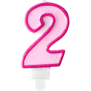 Birthday candle Number 2, pink, 7cm