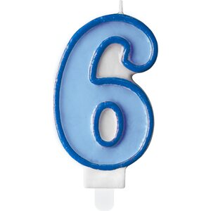 Birthday candle Number 6, blue, 7cm