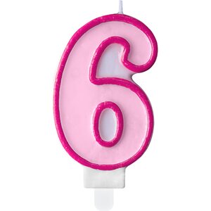 Numerokynttilä 6, pinkki, 7 cm