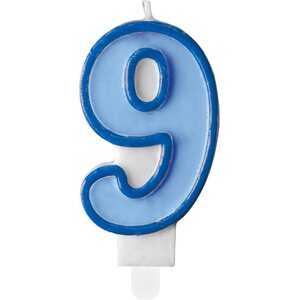 Numerokynttilä 9, sininen, 7 cm