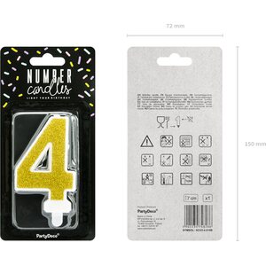 Birthday candle Number 4, gold, 7cm