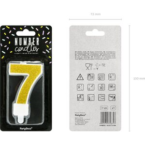 Birthday candle Number 7, gold, 7cm