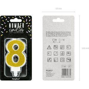 Birthday candle Number 8, gold, 7cm