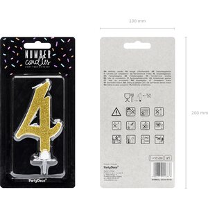 Birthday candle Number 4, gold, 10 cm