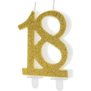 Birthday candle Number 18, gold, 7.5cm