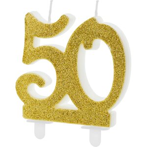 Birthday candle Number 50, gold, 7.5cm