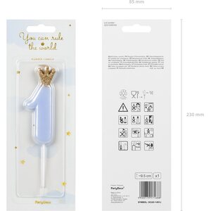 Birthday candle Number 1, light blue, 9.5cm