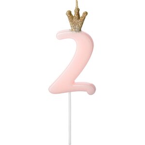 Birthday candle Number 2, light pink, 9.5cm