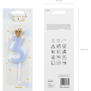 Birthday candle Number 3, light blue, 9.5cm