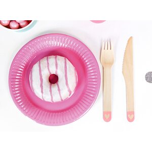 Puiset aterimet Hearts, vaaleanpunainen 16 cm 18 kpl/pkt