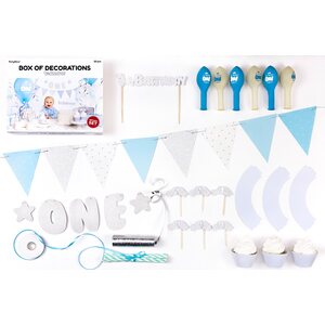 PartyDeco Juhlakoristelusetti 1st Birthday hopea 33 osaa