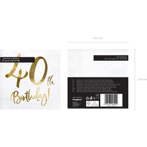 Napkins 40th Birthday, white, 33x33cm 1pkt/20pc