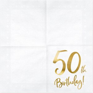 Napkins 50th Birthday, white, 33x33cm 1pkt/20pc