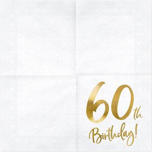 Napkins 60th Birthday, white, 33x33cm: 1pkt/20pc