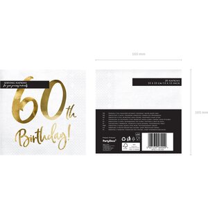Napkins 60th Birthday, white, 33x33cm: 1pkt/20pc