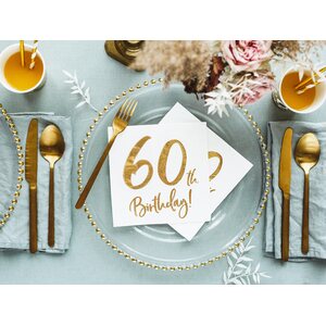 Napkins 60th Birthday, white, 33x33cm: 1pkt/20pc