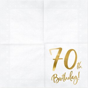 Suuri lautasliina 70th Birthday valkoinen 33 x 33 cm 20 kpl/pkt