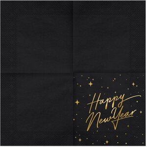 Lautasliina Happy New Year, musta 33 x 33 cm 20 kpl/pkt