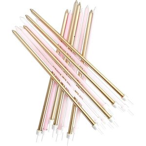 Extra Tall Candles Pastel Pink Metallic Mix with Holders