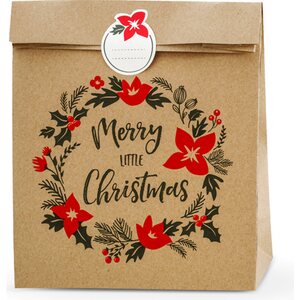 Lahjapaperipussi Merry Little Christmas, kraft, 25 x 11 x 27 cm 3 kpl/pkt