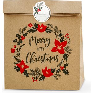 Lahjapaperipussi Merry Little Christmas, kraft, 25 x 11 x 27 cm 3 kpl/pkt