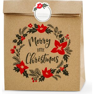 Lahjapaperipussi Merry Little Christmas, kraft, 25 x 11 x 27 cm 3 kpl/pkt