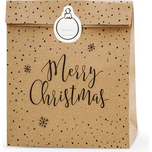 Lahjapaperipussi Merry Christmas, kraft, 25 x 11 x 27 cm 3 kpl/pkt