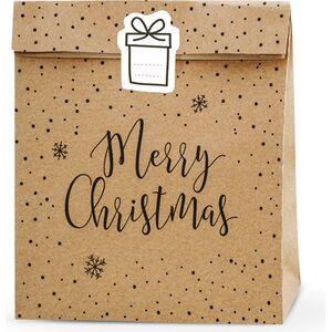 Lahjapaperipussi Merry Christmas, kraft, 25 x 11 x 27 cm 3 kpl/pkt