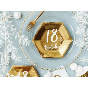 Pahvilautanen 18th Birthday, kulta, 20 cm 6 kpl/pkt