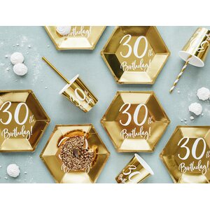 Pahvilautanen 30th Birthday kulta 20 cm 6 kpl/pkt