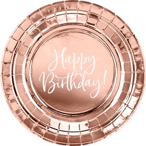 Plates Happy Birthday!, rose gold, 18cm 1pkt/6pc.