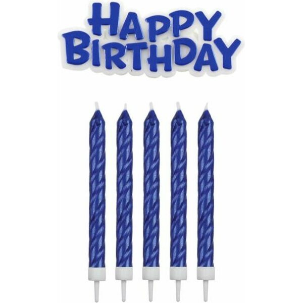 PME siniset kynttilät ja Happy Birthday plakaati