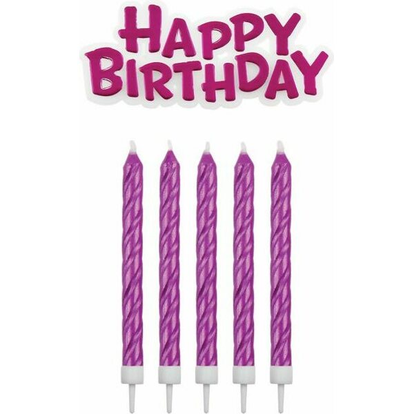 PME pinkit kynttilät ja Happy Birthday plakaati