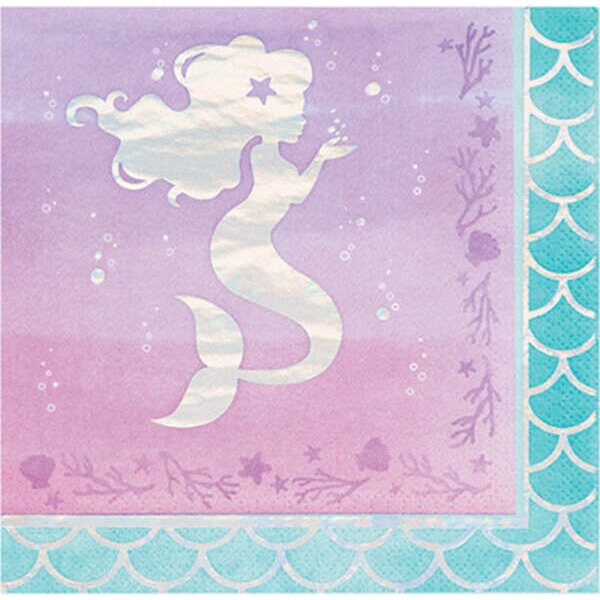 Mermaid Shine Lunch Napkins 3 Ply Iridescent Foil Stamped
