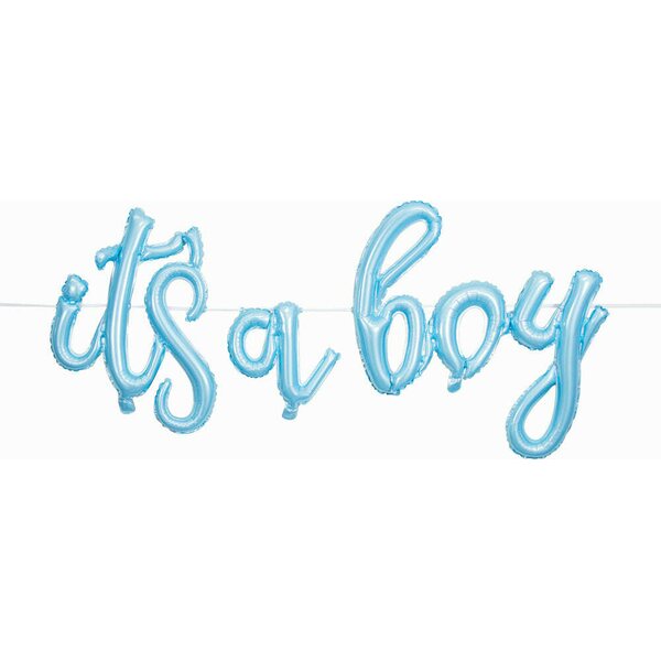 Blue its a boy air-fill balloon banner with ribbon
