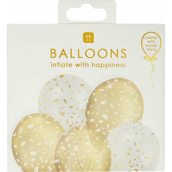 Balloons, 5 pack, gold and white confetti print