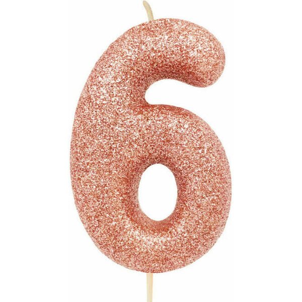 Age 6 Glitter Numeral Moulded Pick Candle rose gold