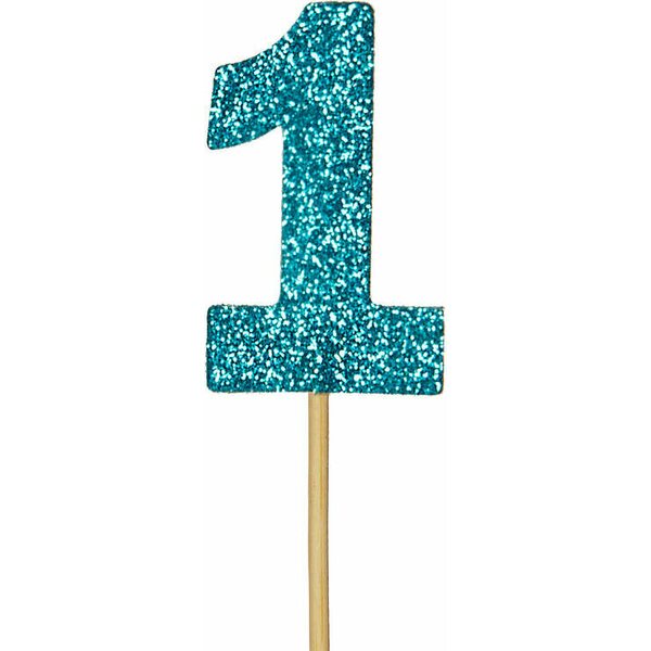 Glitter '1' Numeral Cupcake Toppers Blue