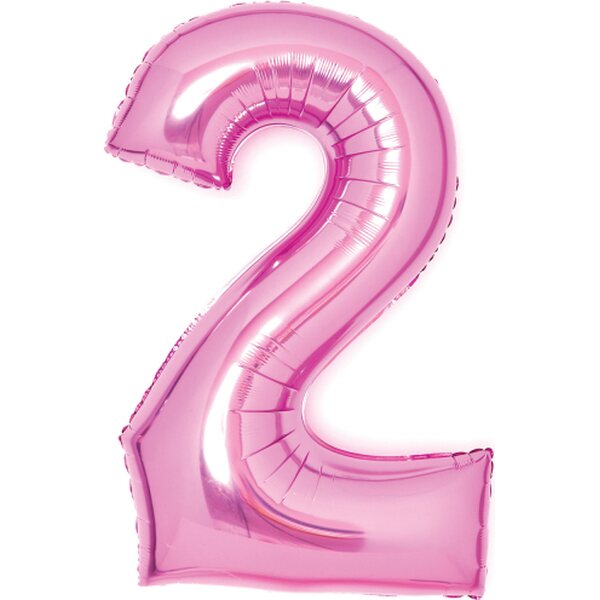 Medium Number 2 Pink Foil Balloon N26 Packaged 70 cm x 51 cm