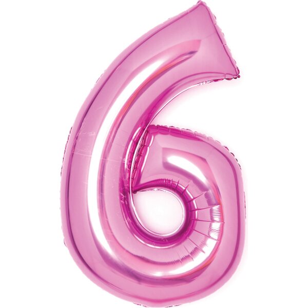 Medium Number 6 Pink Foil Balloon N26 Packaged 46 cm x 66 cm