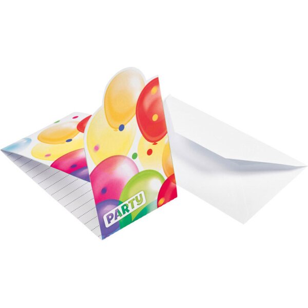 8 Invitations & Envelopes Balloons Paper 8 x 14.2 cm