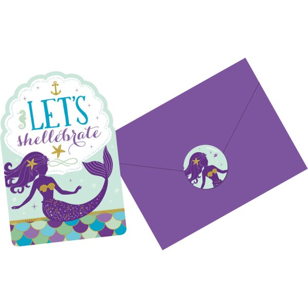 8 Invitations & Envelopes & Stickers Mermaid Wishes Paper 10.7 x 15.8 cm