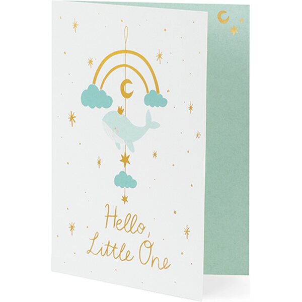 Card with hanging decoration Whale, light tiffany blue, 14x20 cm
